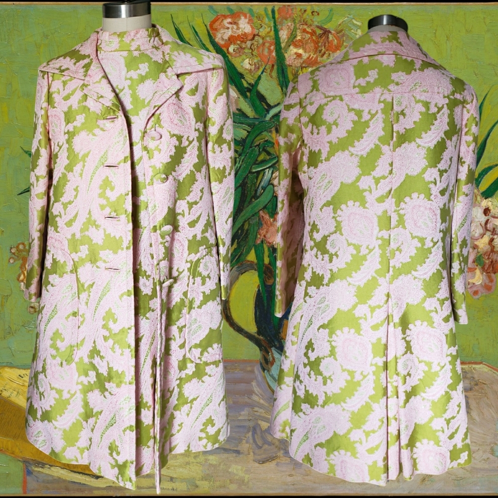 Vintage 1960's 2 piece dress coat set pink paisley 6 8 medium Pat Sandler